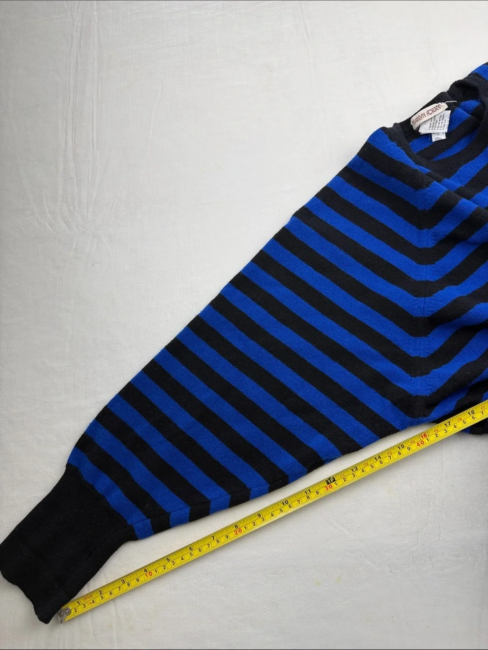 Marilyn Forbes Blue Black Striped Crewneck Oversized Sweater Front pocket Size M